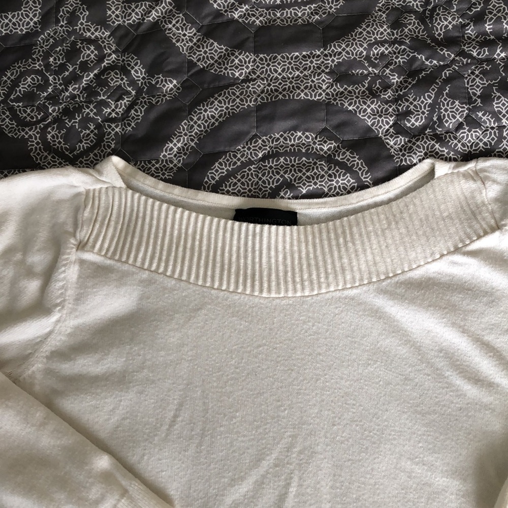 Cream Colored Cotton Rayon mix Knit 3/4 Sleeve with Boat Neck Worthington - Picture 3 of 8